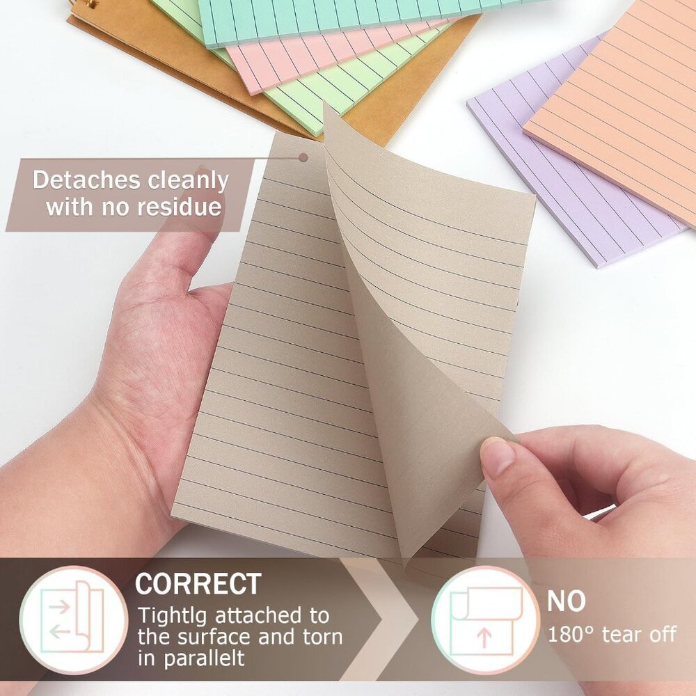 4x6 Inch Lined Sticky Notes, 8 Pack, Light Colors, Premium Self-Adhesive Notepad - Picture 6 of 7